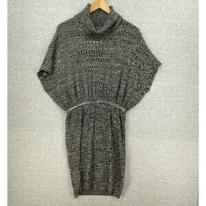 Worth Sweater Dress Womens XP Black Gray Wool Turtleneck Dolman Sleeve Elastic